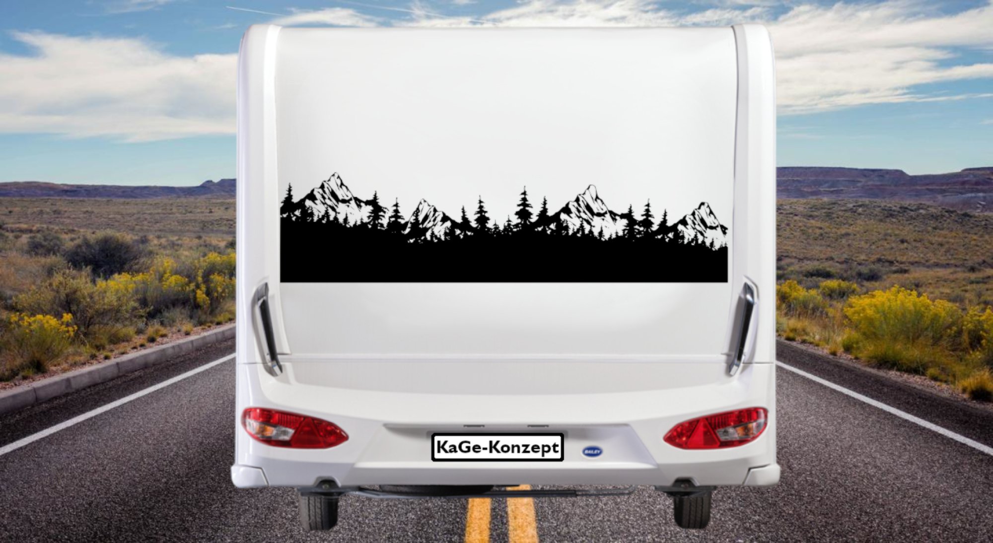 Aufkleber-Bilder/46363 Wald und Berglandschaft Silhouette Mein-Motiv-Wohnwagen-Wohnmobil